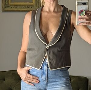 Lux Single Button Dress Vest Top Suit blazer Prep Office Work Business Casual M